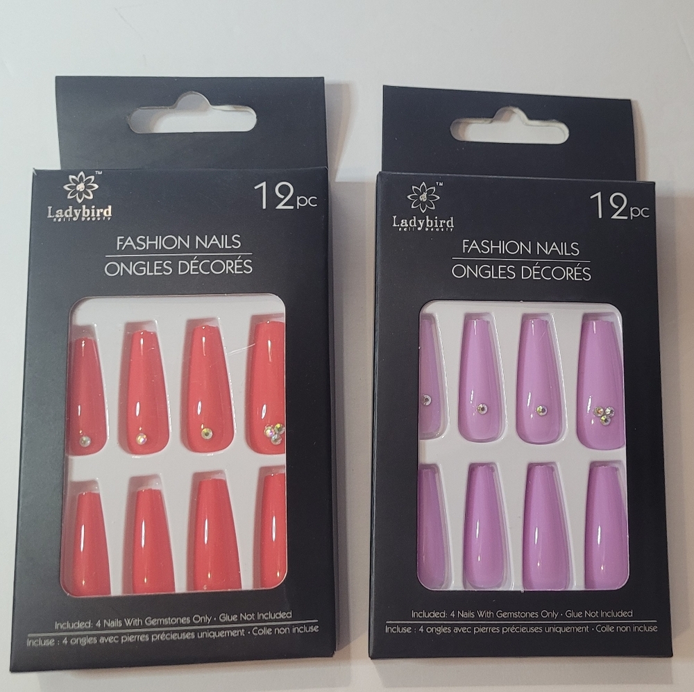 Ladybird Fashion Press-On Nails — Pink & Lavender Sets